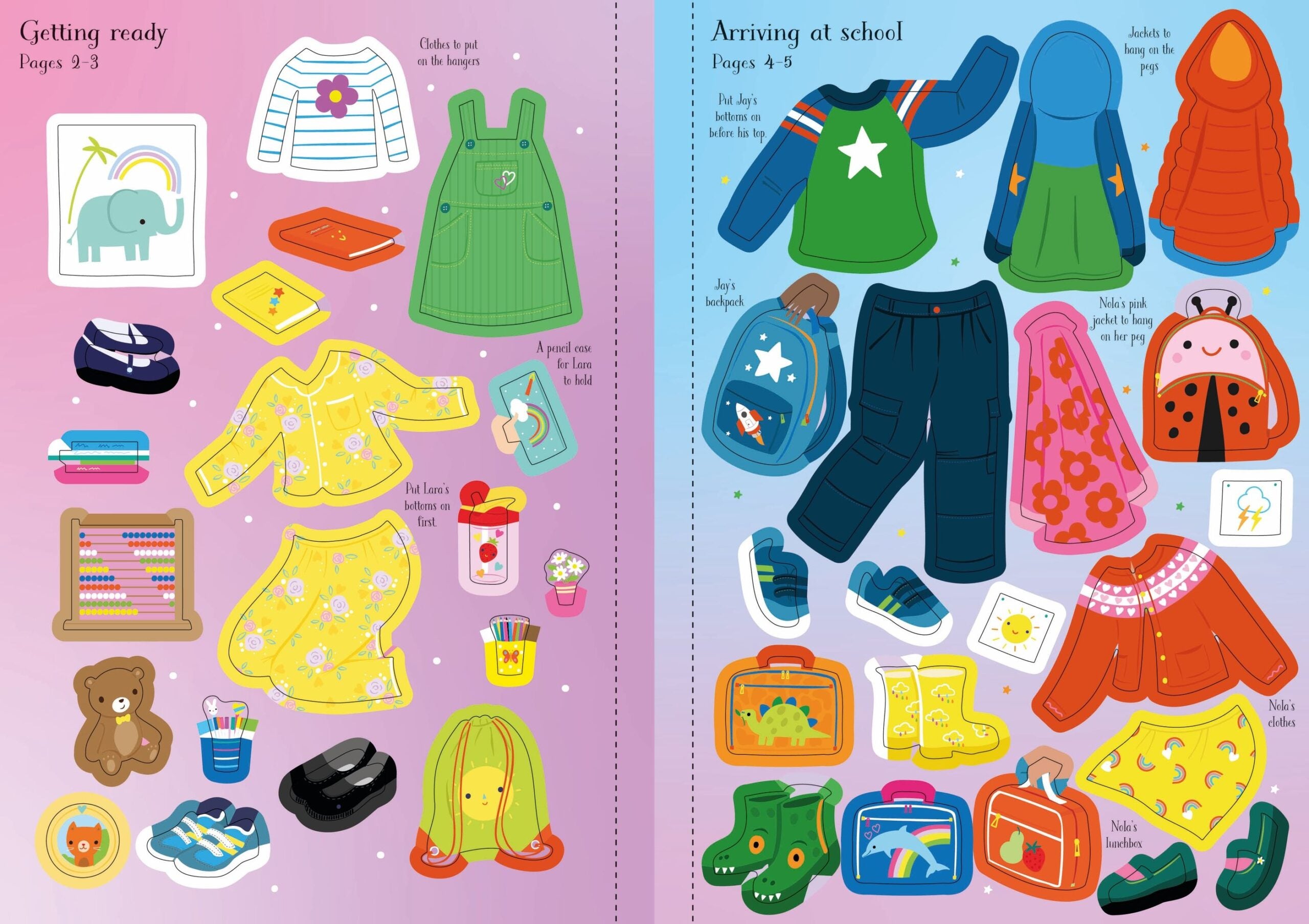 Carte pentru copii, Usborne, Little Sticker Dolly Dressing Starting School, 4+ ani
