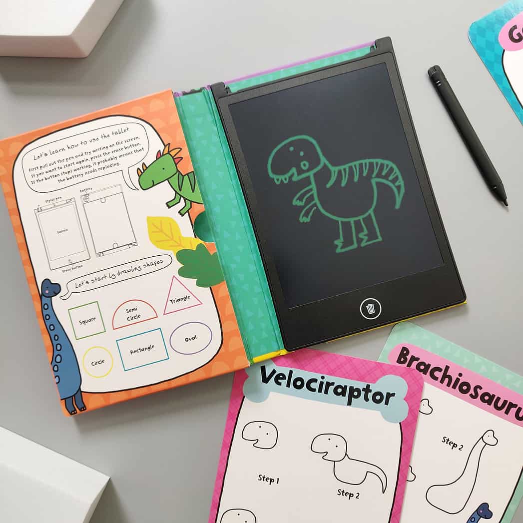 Tableta LCD pentru scris si colorat & 20 de carduri ilustrate - Dinosaurs