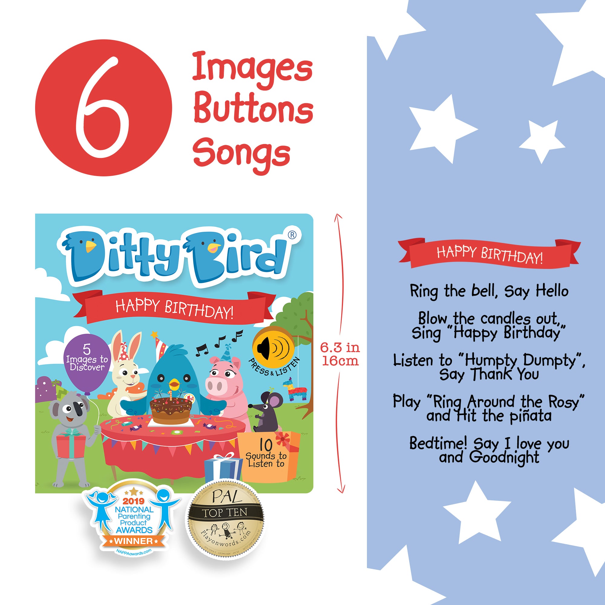 Carte pentru copii, Ditty Bird, Happy Birthday, 6+ luni