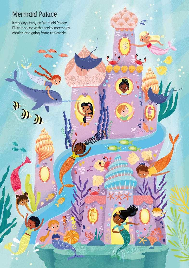 Carte pentru copii, Usborne, Sparkly Mermaids Sticker Book, 3+ ani