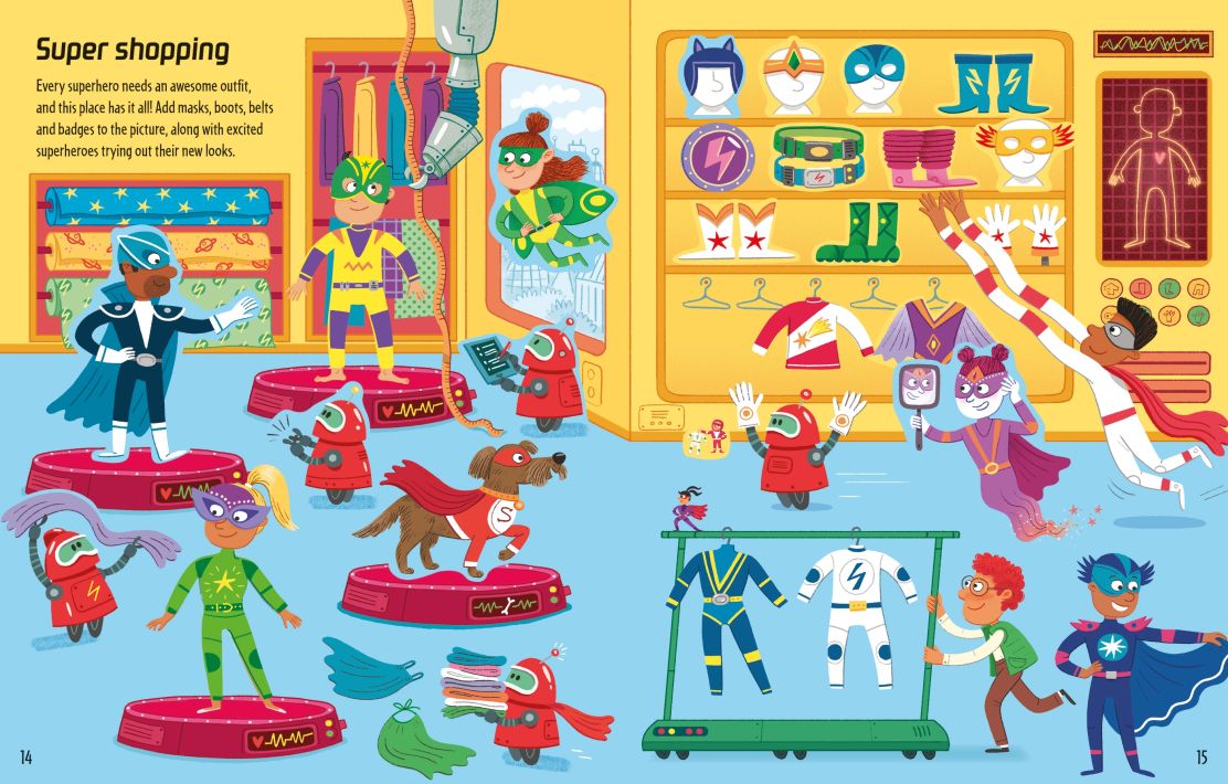 Carte pentru copii, Usborne, First Sticker Book Superheroes, 3+ ani