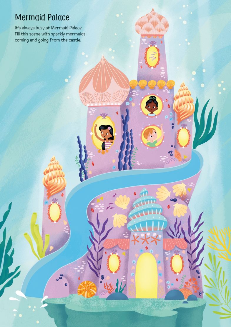 Carte pentru copii, Usborne, Sparkly Mermaids Sticker Book, 3+ ani
