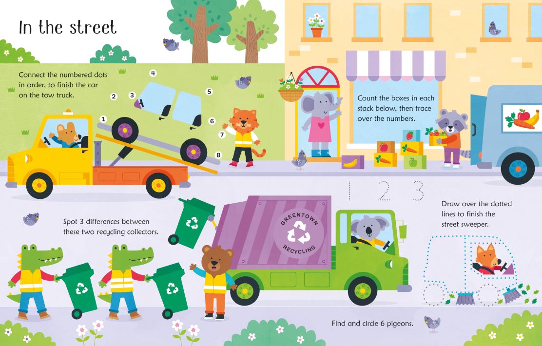 Carte pentru copii, Usborne, Wipe-Clean Trucks and Diggers Activities, 3+ ani