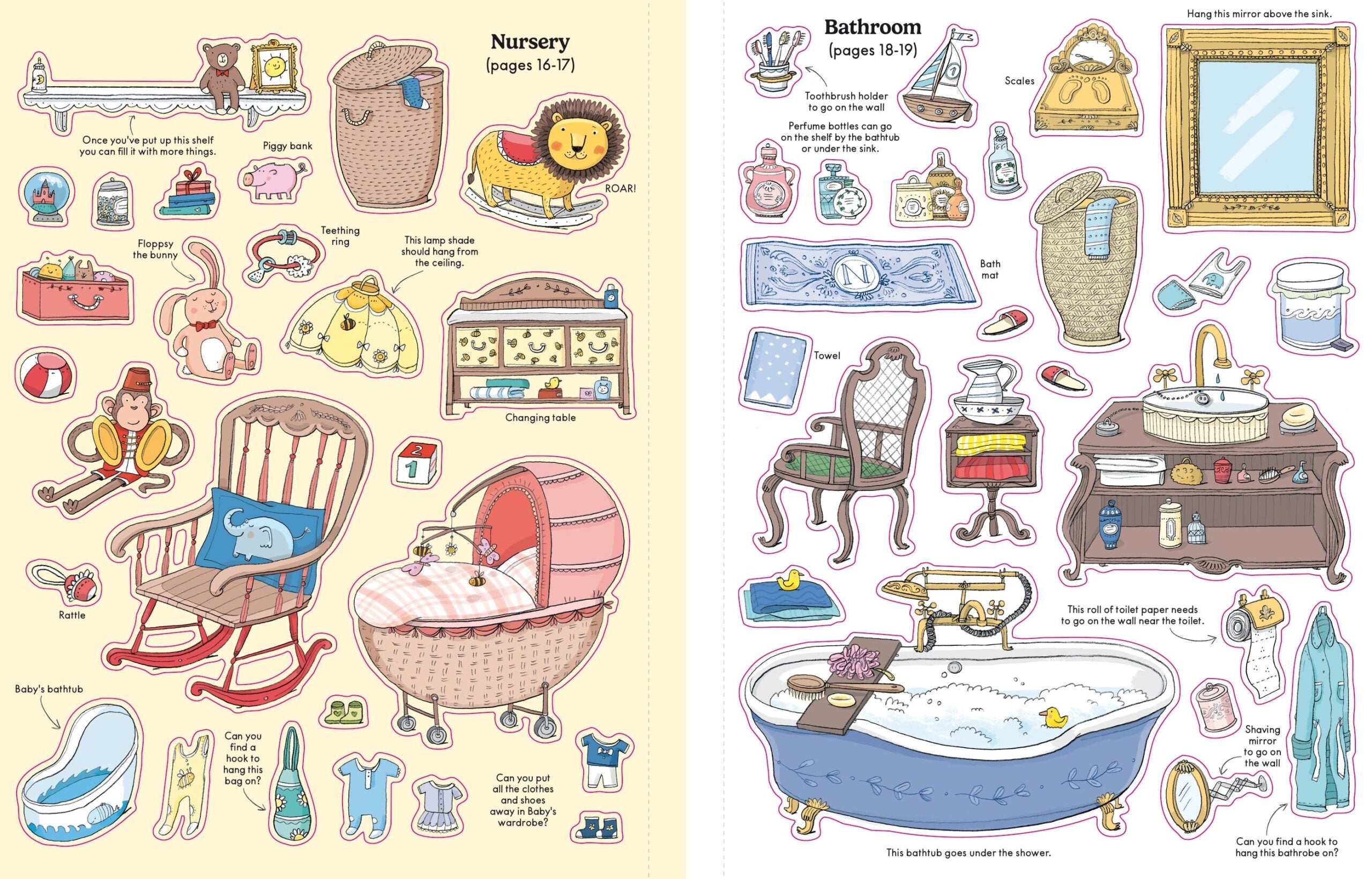 Doll's House Sticker Book, Usborne, + 3 ani