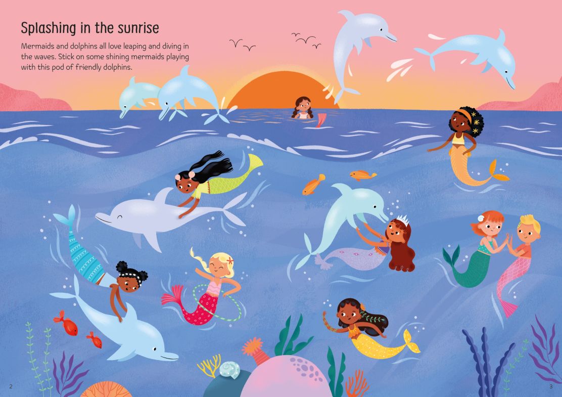 Carte pentru copii, Usborne, Sparkly Mermaids Sticker Book, 3+ ani