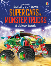 Carte pentru copii, Usborne, Build Your Own Super Cars and Monster Trucks Sticker Book, 5+ ani