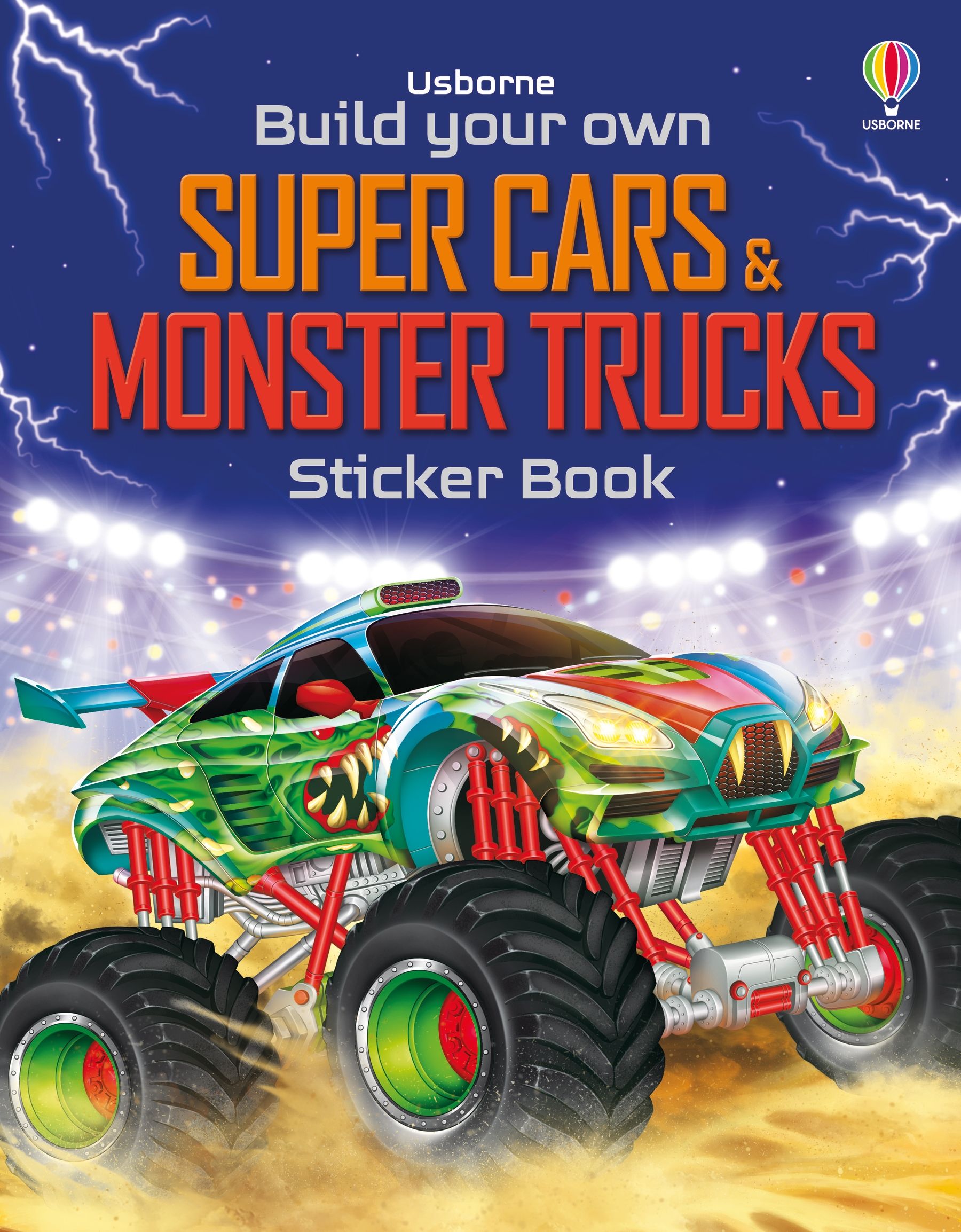Carte pentru copii, Usborne, Build Your Own Super Cars and Monster Trucks Sticker Book, 5+ ani
