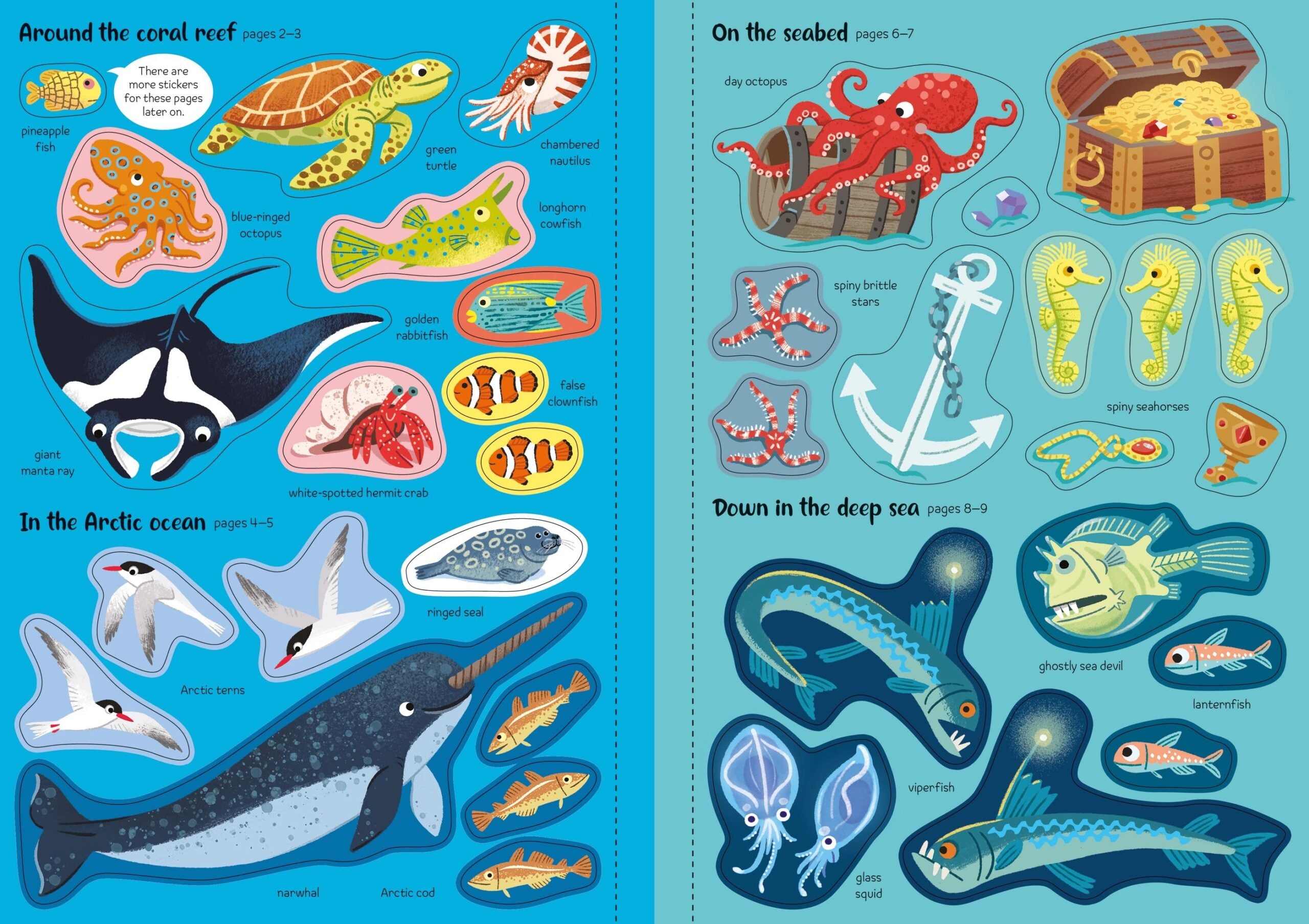 Carte pentru copii, Usborne, Sparkly Sea Creatures Sticker Book, 3+ ani
