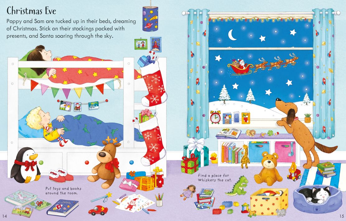 Carte pentru copii, Usborne, Poppy and Sam's Christmas Sticker Book, 3+ ani