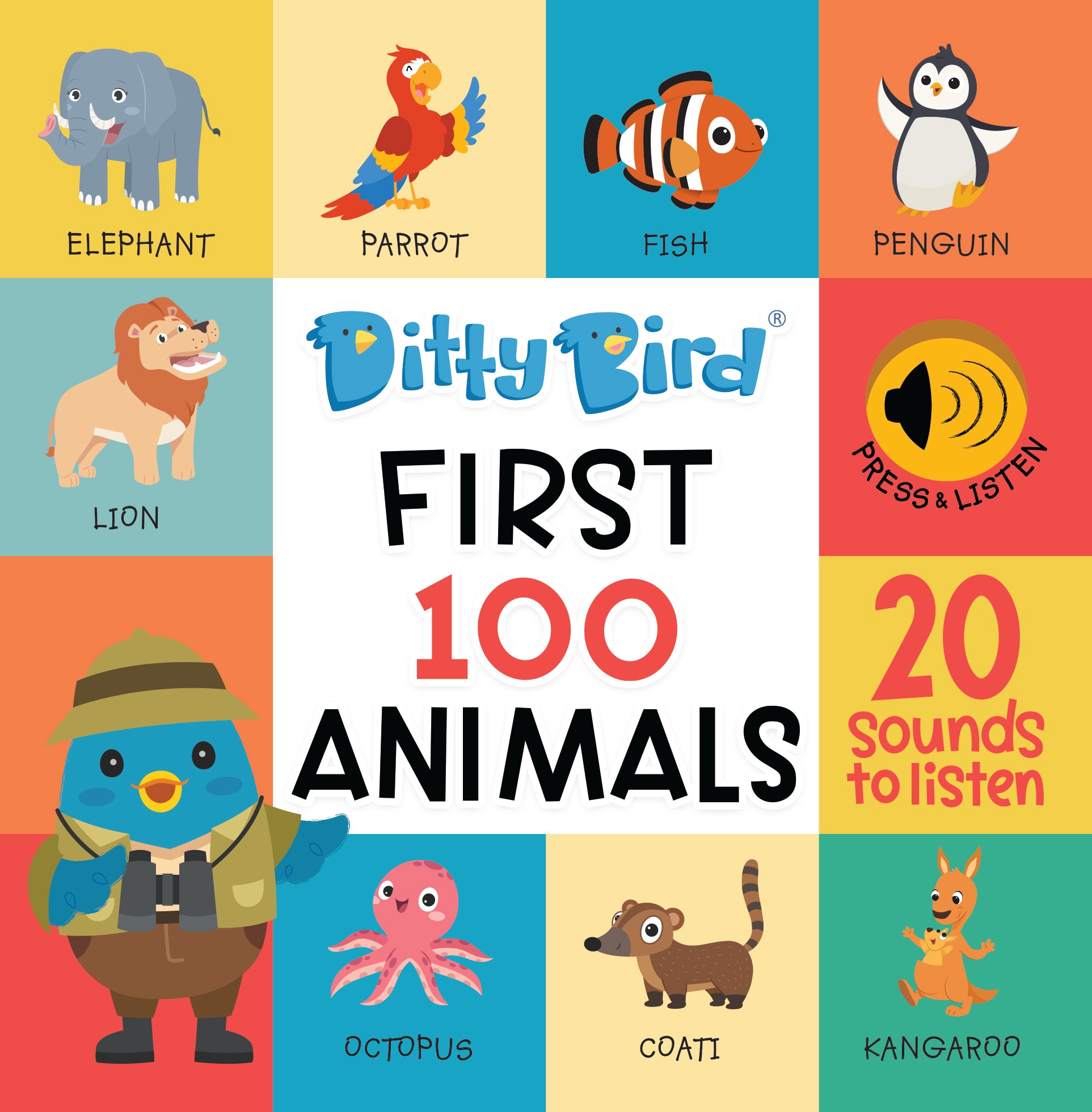 Carte pentru copii, Ditty Bird, First 100 Animals, 6+ luni