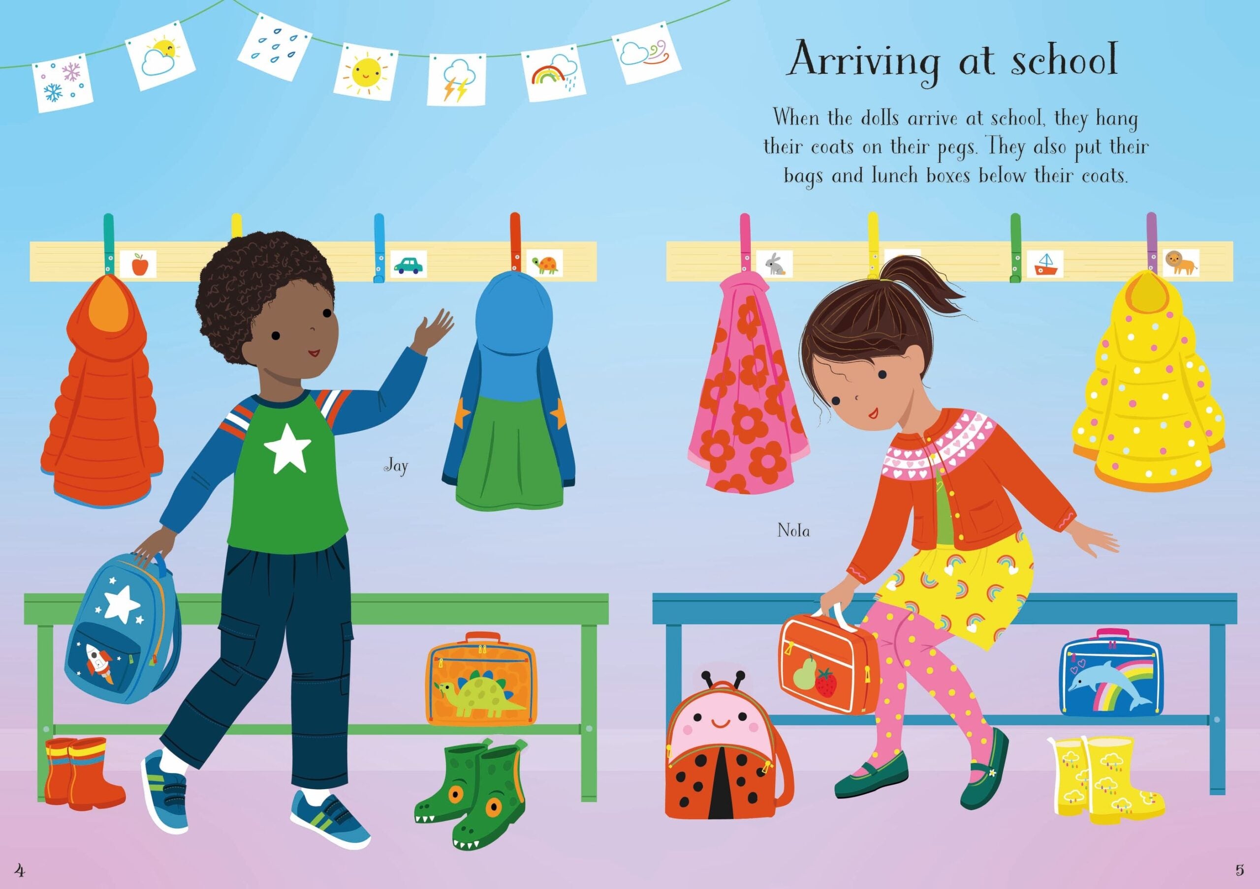 Carte pentru copii, Usborne, Little Sticker Dolly Dressing Starting School, 4+ ani
