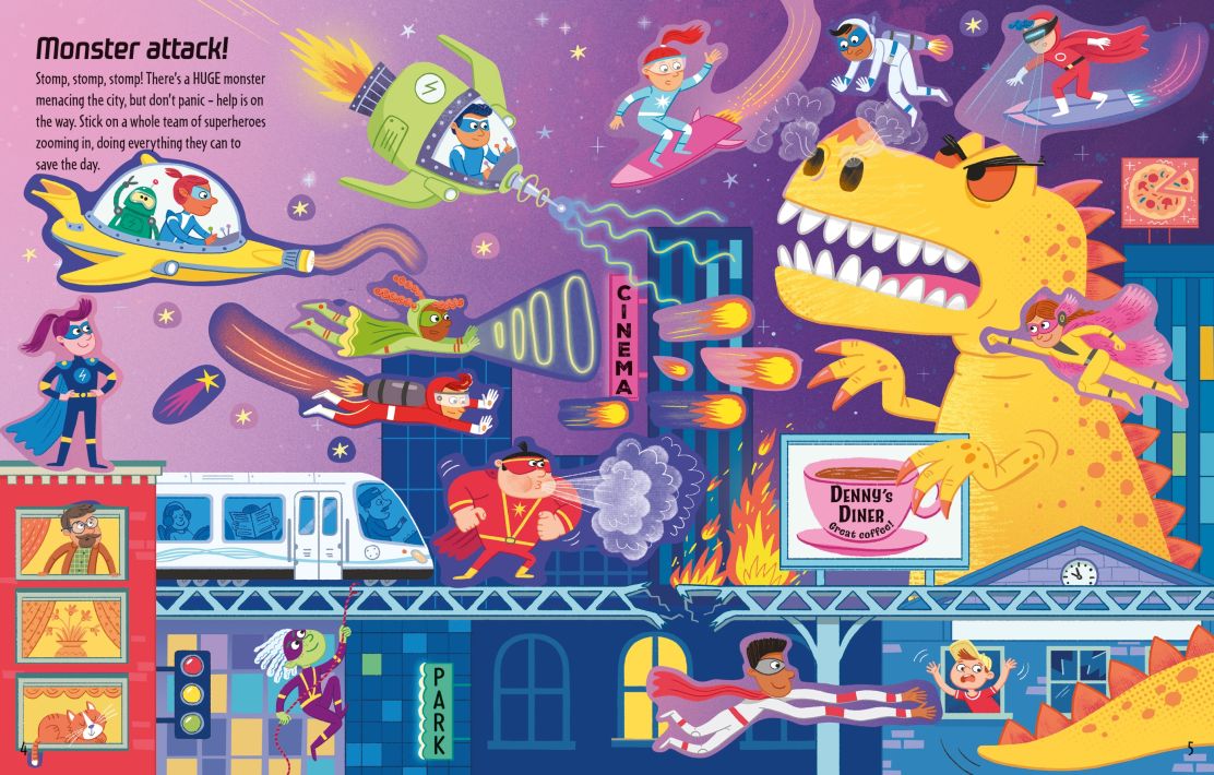 Carte pentru copii, Usborne, First Sticker Book Superheroes, 3+ ani