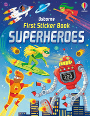 Carte pentru copii, Usborne, First Sticker Book Superheroes, 3+ ani