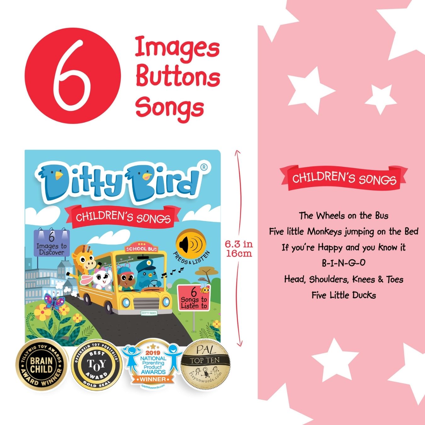 Carte pentru copii, Ditty Bird, Children's Songs, 6+ luni