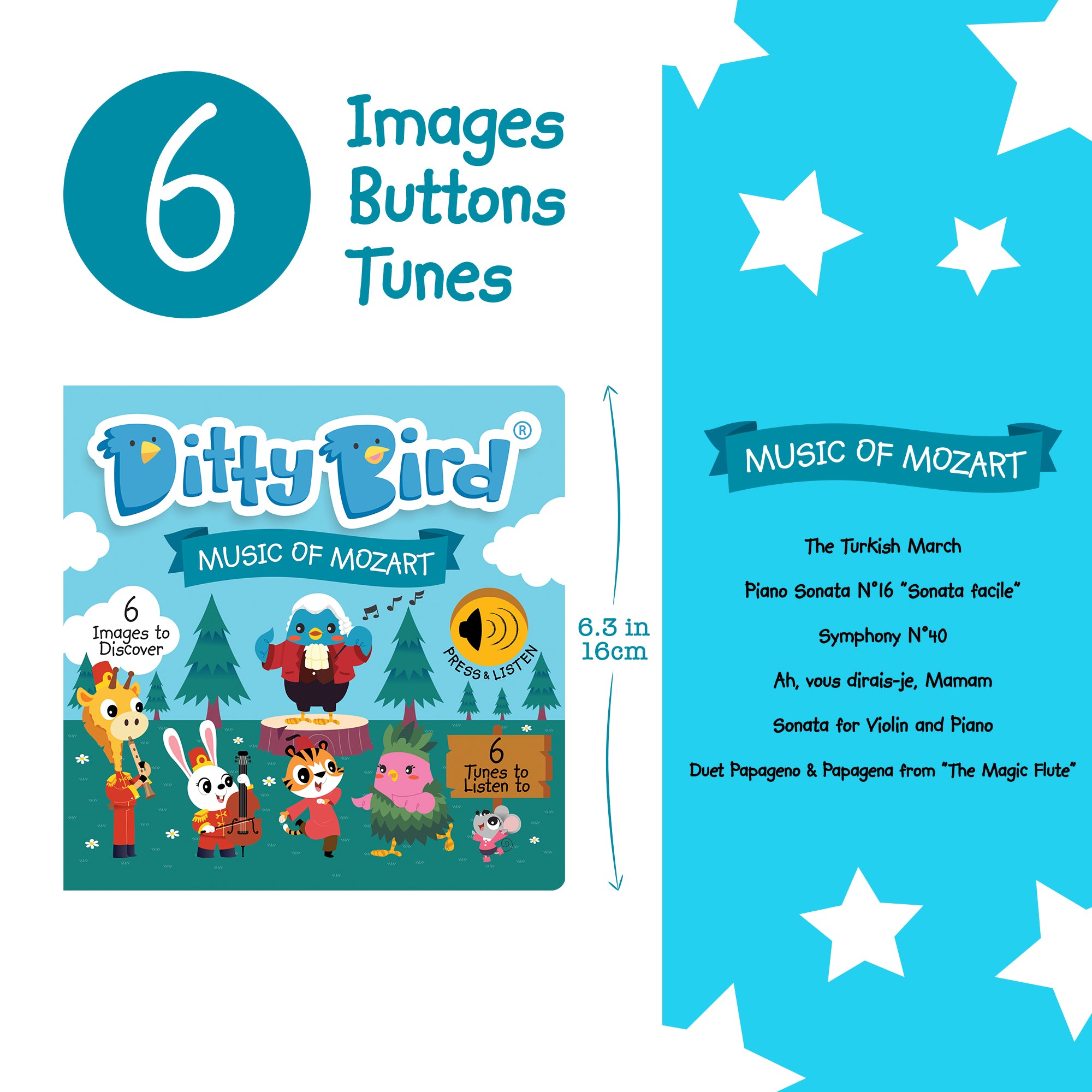 Carte pentru copii, Ditty Bird, Music of Mozart, 6+ luni