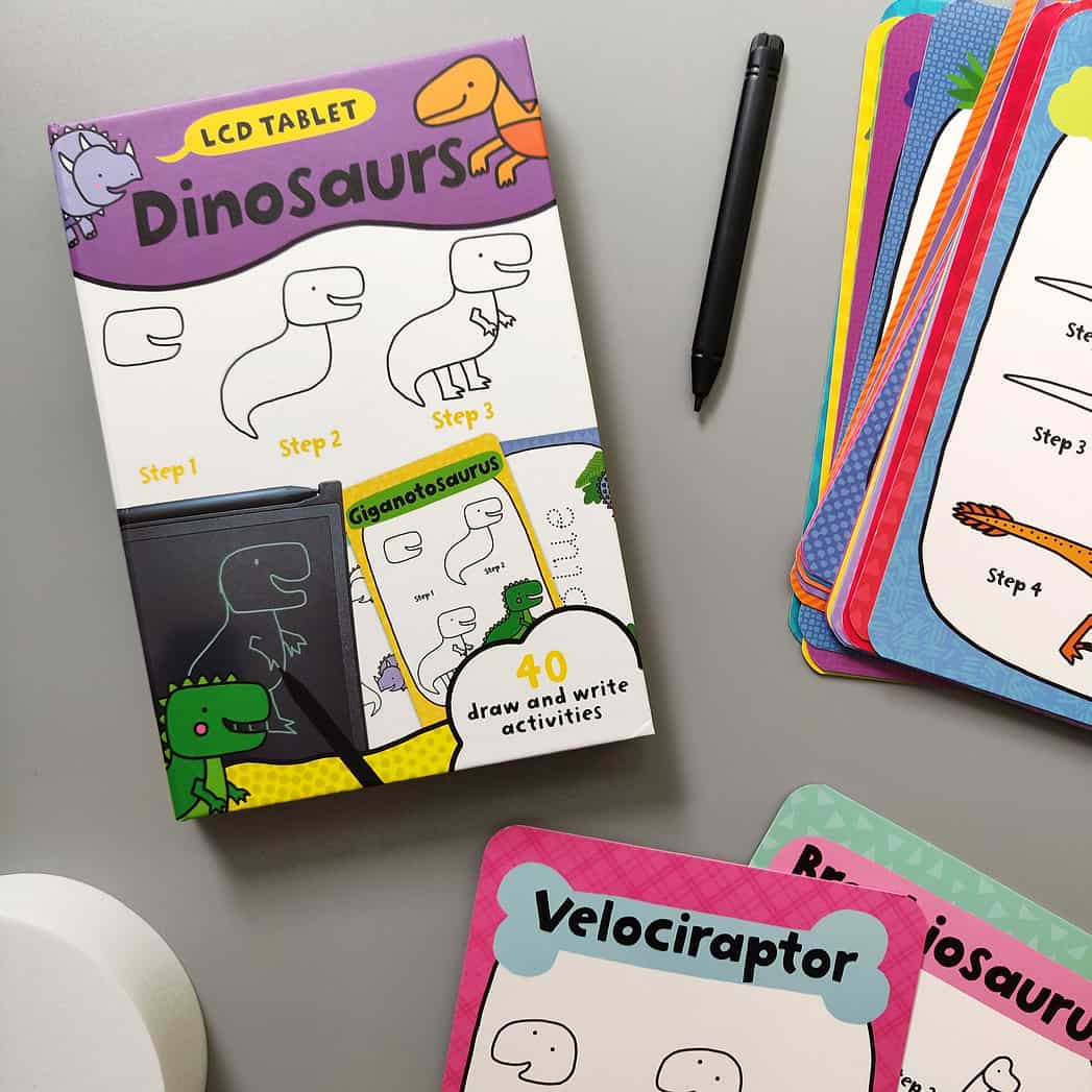 Tableta LCD pentru scris si colorat & 20 de carduri ilustrate - Dinosaurs