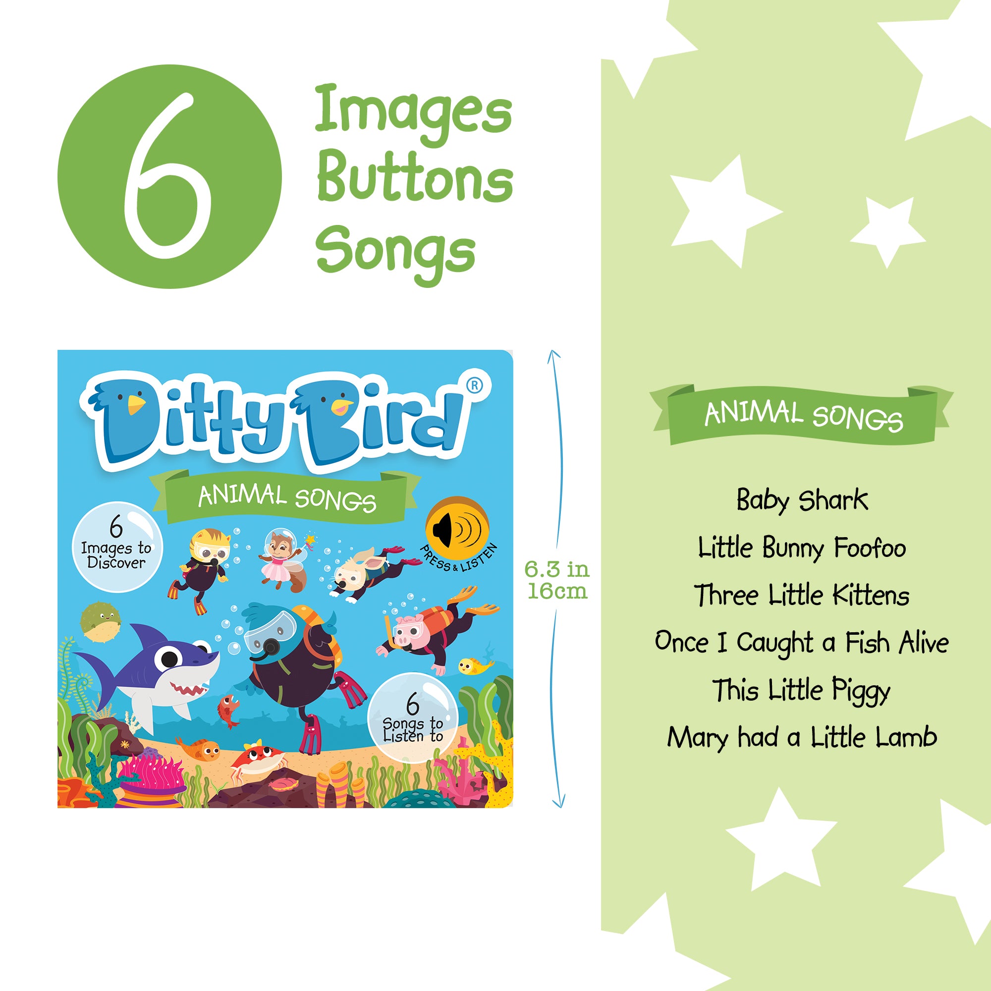 Carte pentru copii, Ditty Bird, Animal Songs, 6+ luni