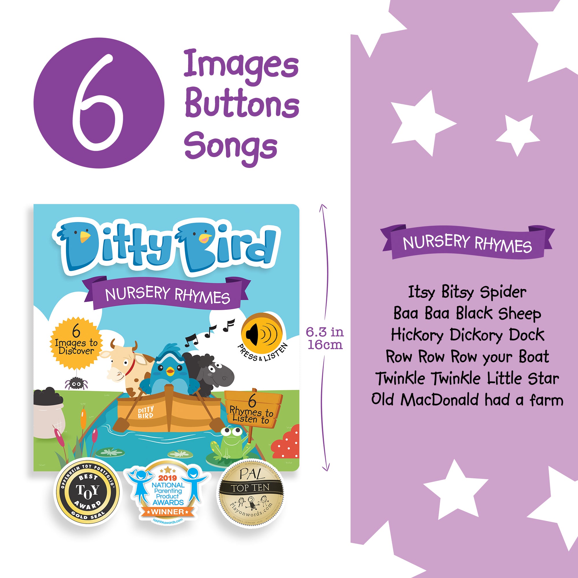 Carte pentru copii, Ditty Bird, Nursery Rhymes, 6+ luni