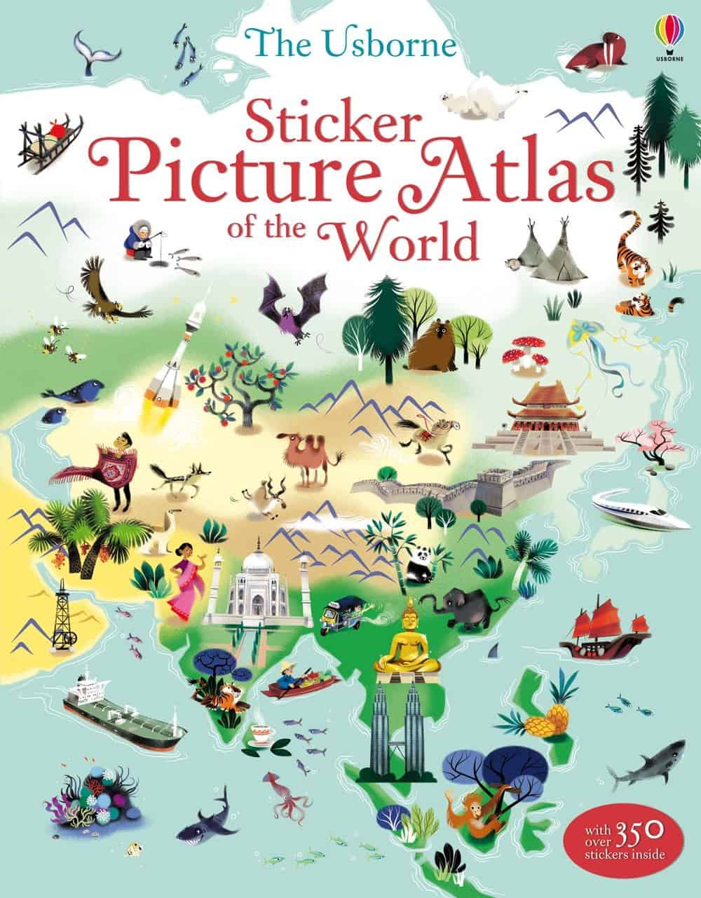 Carte pentru copii, Usborne, Sticker Picture Atlas of the World, 5+ ani