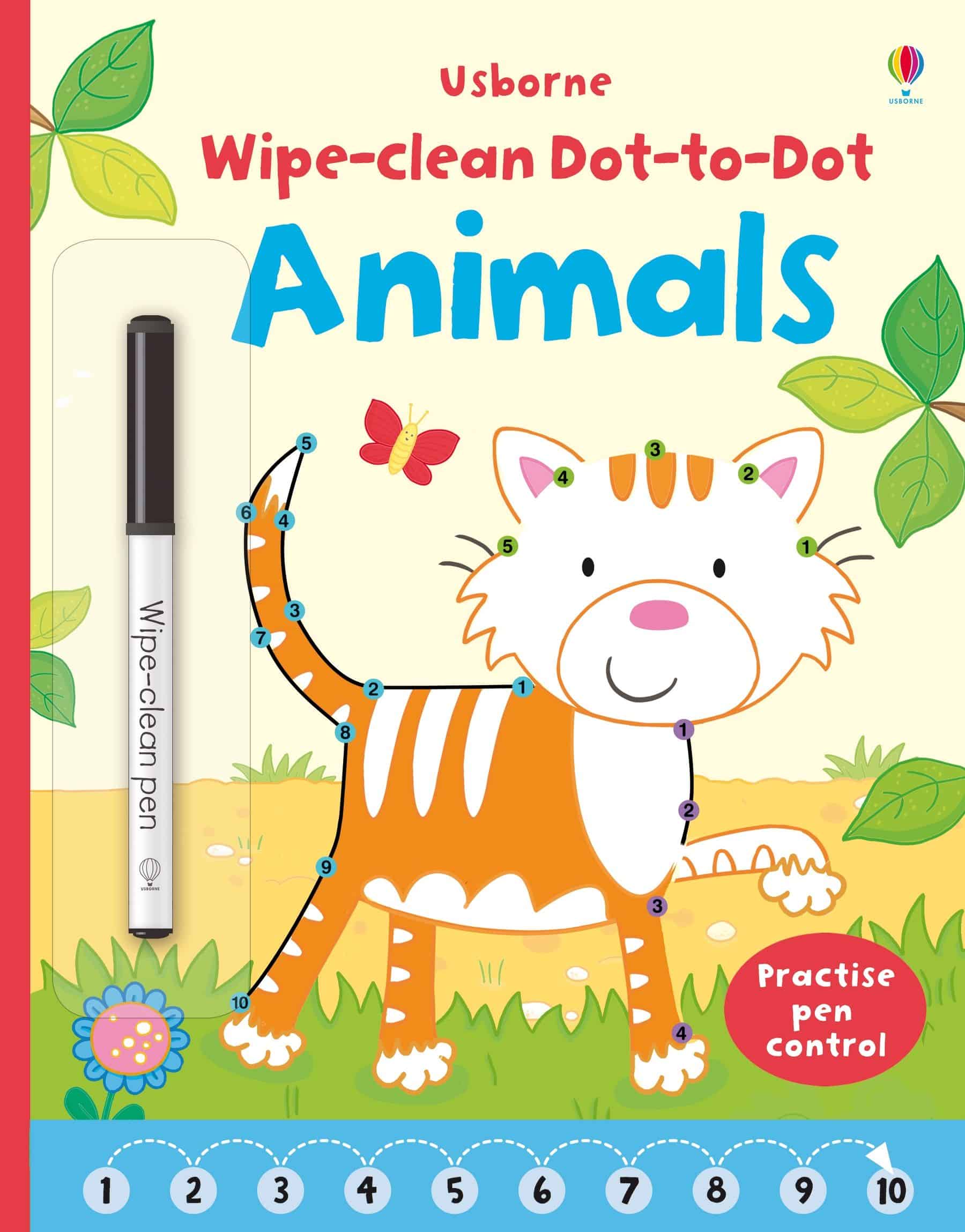 Carte pentru copii, Usborne, Wipe-clean Dot-to-dot Animals, 3+ ani