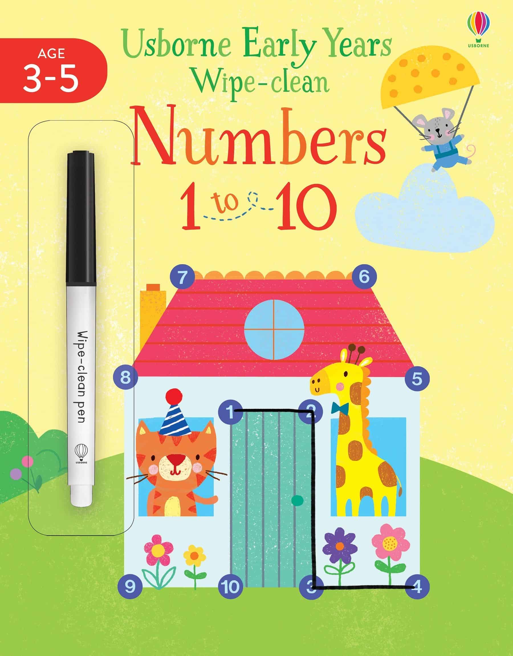 Carte pentru copii, Usborne, Early Years Wipe-Clean Numbers 1 to 10, 3+ ani