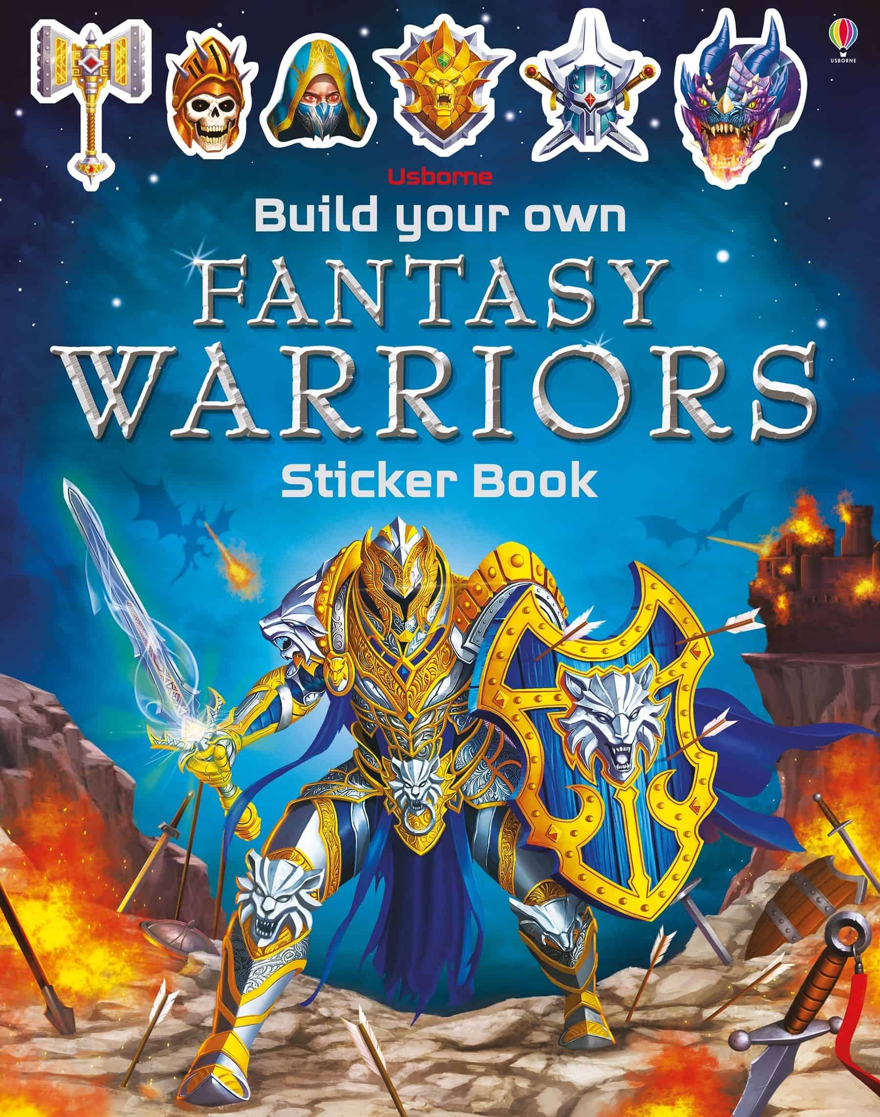 Carte pentru copii, Usborne, Build Your Own Fantasy Warriors Sticker Book, 6+ ani