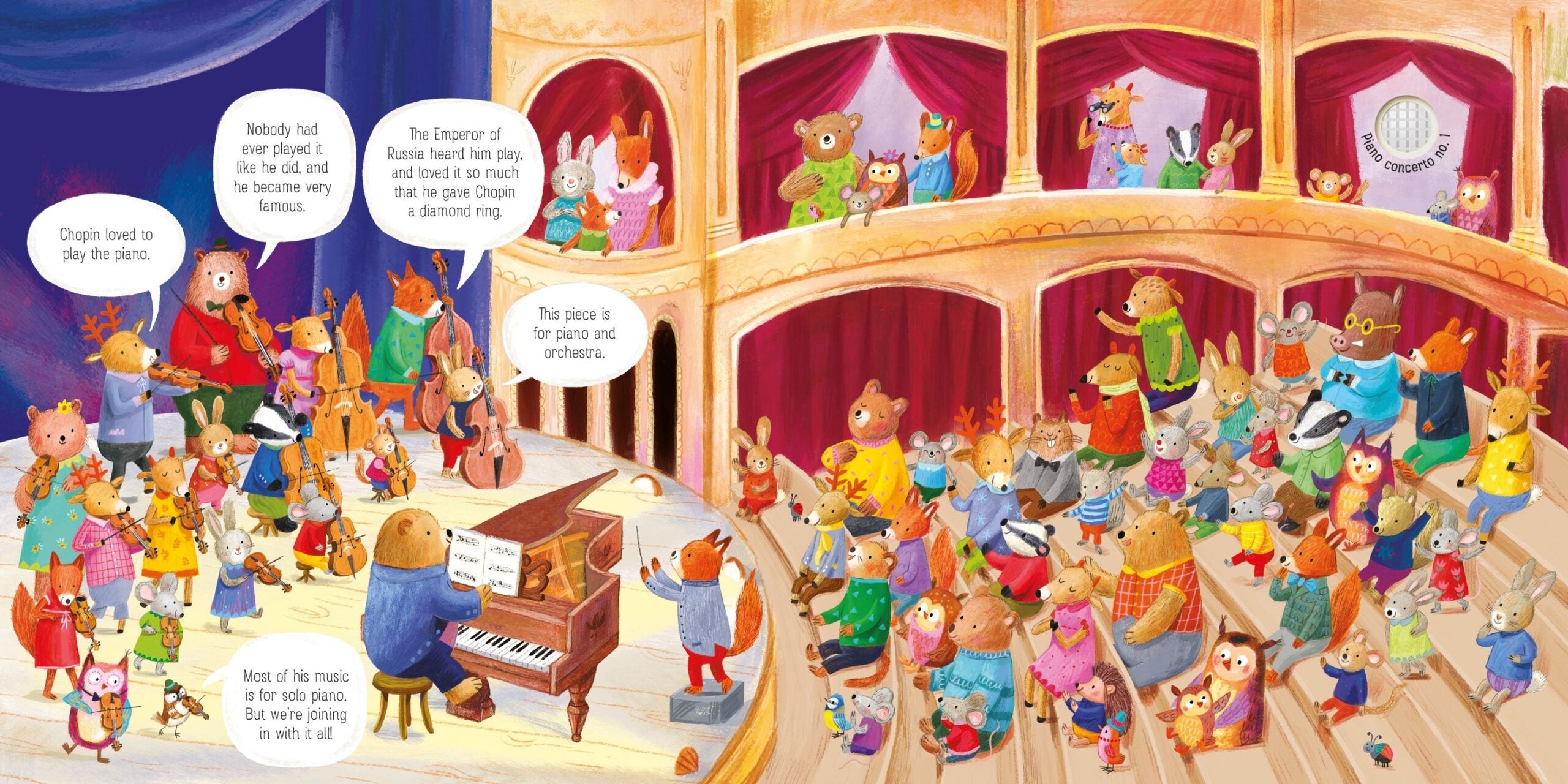 Carte cu muzicala - The Animal Orchestra Plays Chopin - Usborne, + 12 luni