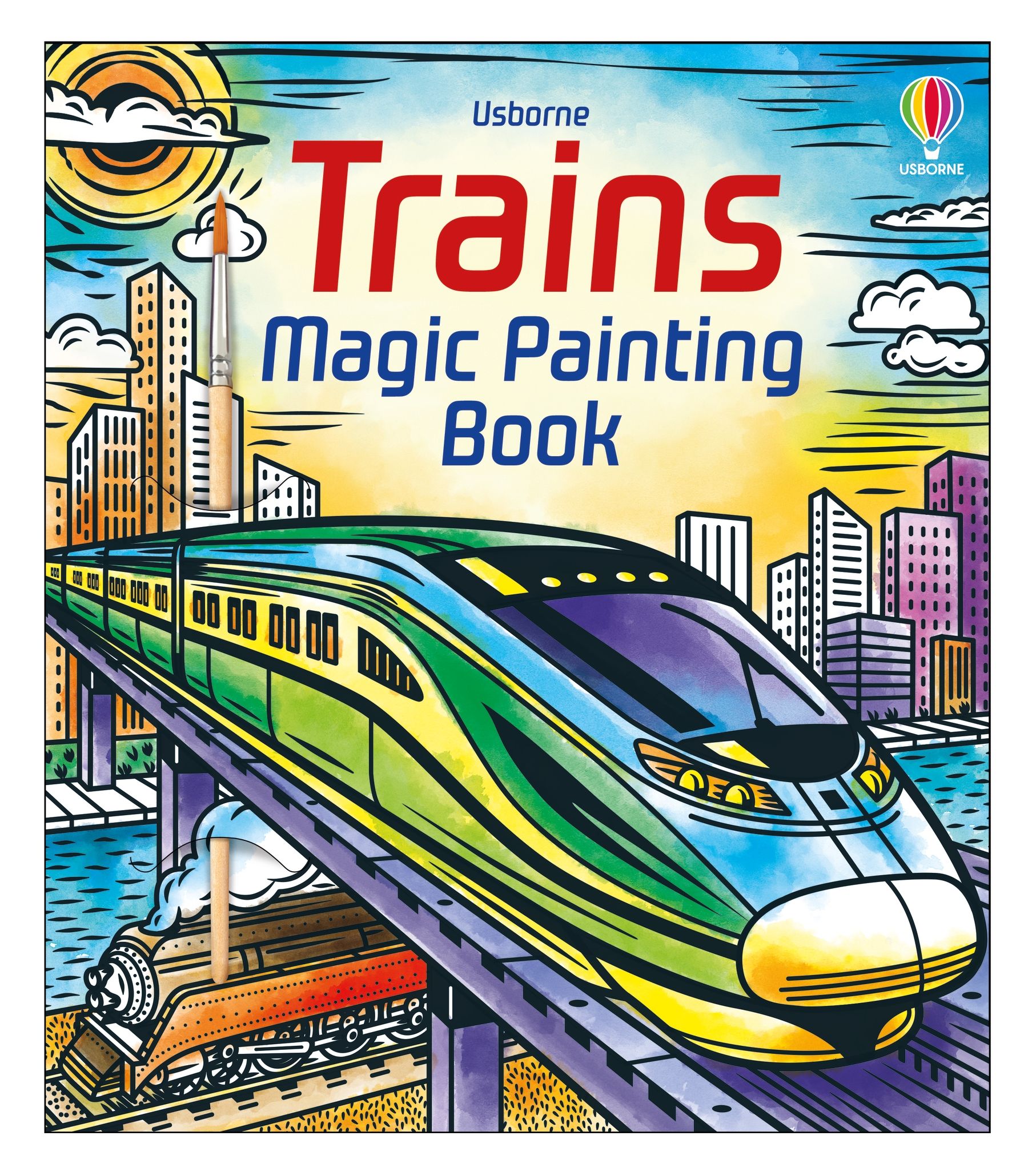 |Carte pictura cu apa, Trains Magic painting book, Usborne