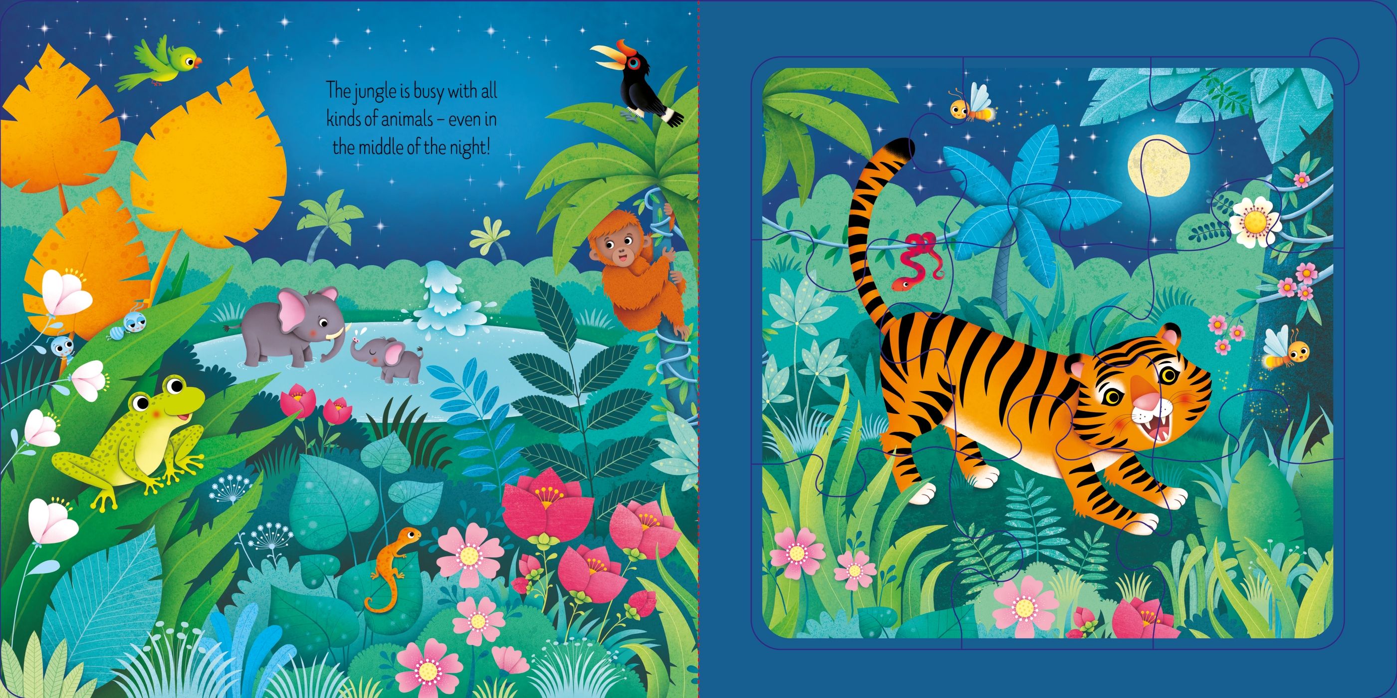 Carte cu puzzle, Jungle story jigsaw book, Usborne + 1 an