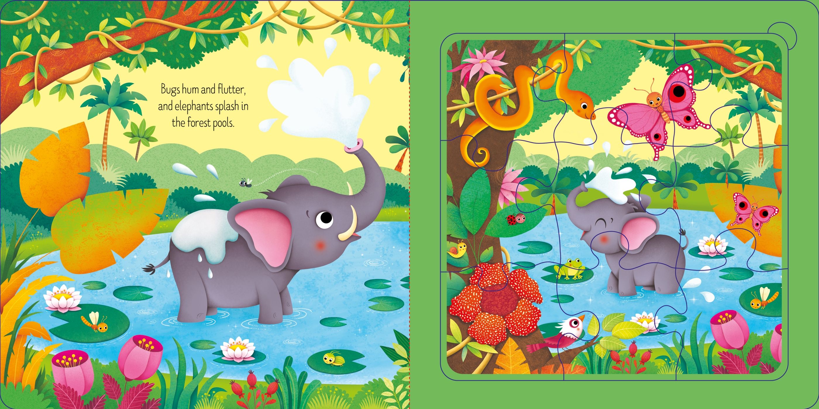Carte cu puzzle, Jungle story jigsaw book, Usborne + 1 an