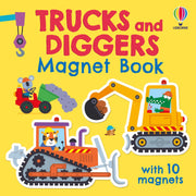 Carte cu activități, Trucks and diggers magnet book, Usborne + 1 an