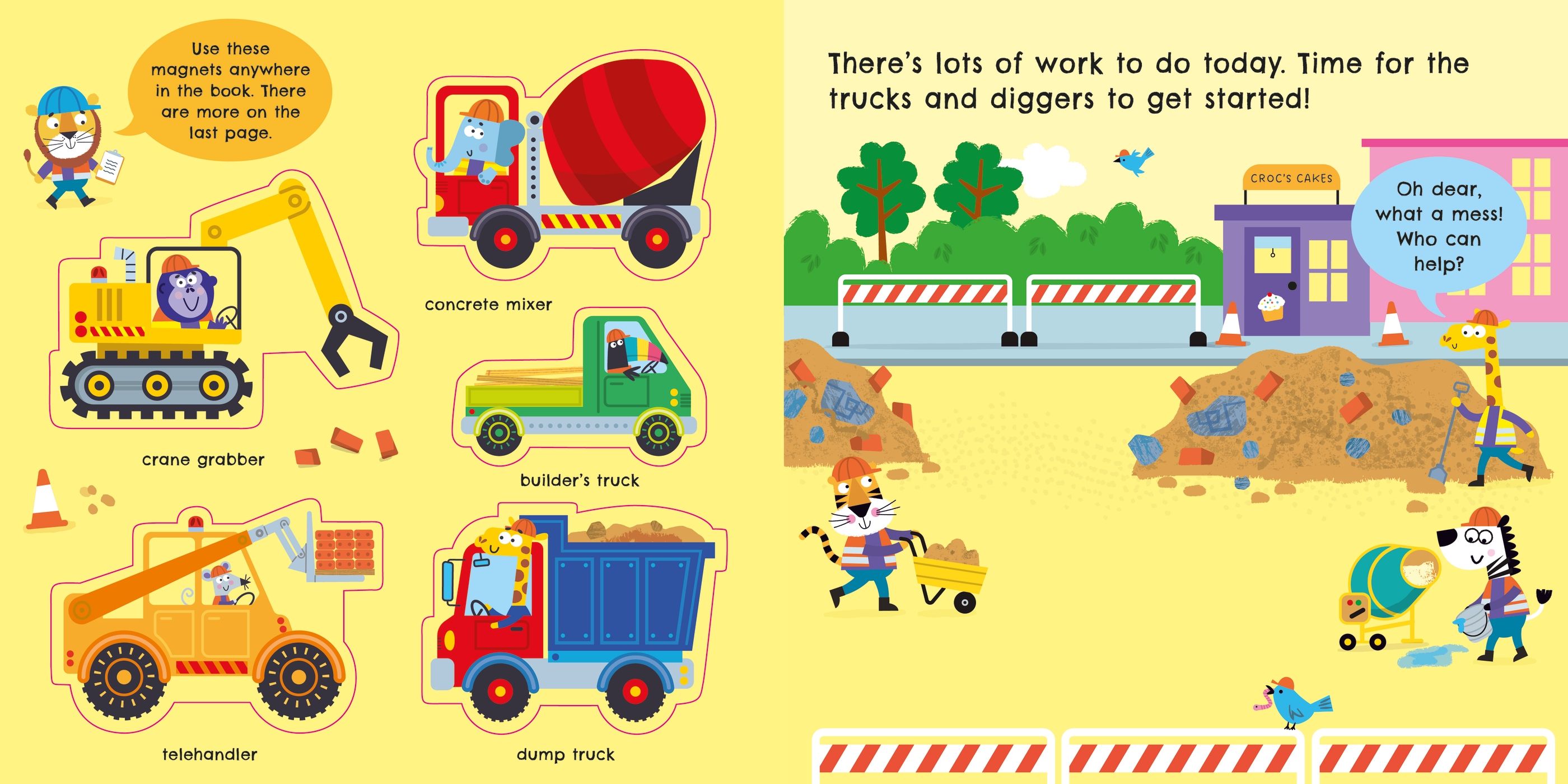 Carte cu activități, Trucks and diggers magnet book, Usborne + 1 an