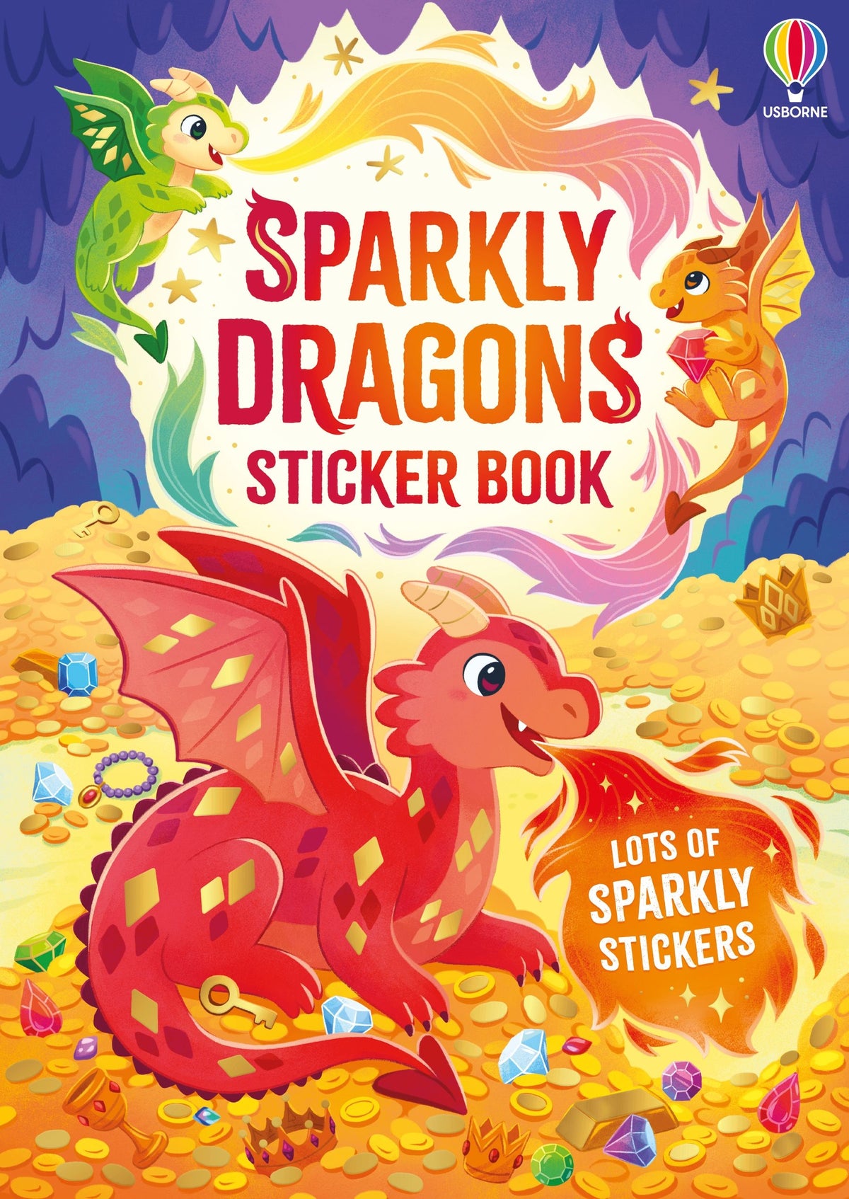 Carte cu stickere sclipitoare, Sparkly dragons sticker book, Usborne + 1 an