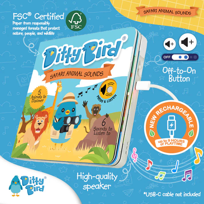 Carte muzicala Safari Animal Sounds, Ditty Bird, +6 luni