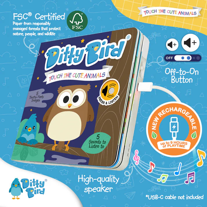 Carte muzicală Cute Animals, Ditty Bird, +6 luni