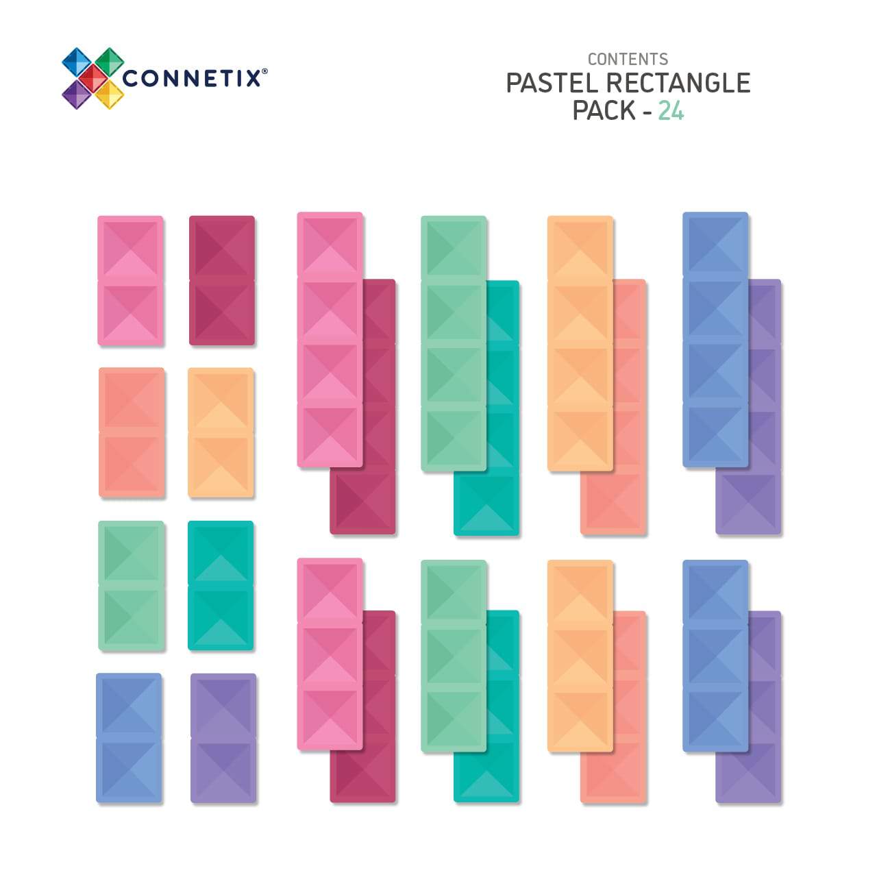 Set de constructie magnetic, Connetix, Pastel Rectangle Pack 24 pc