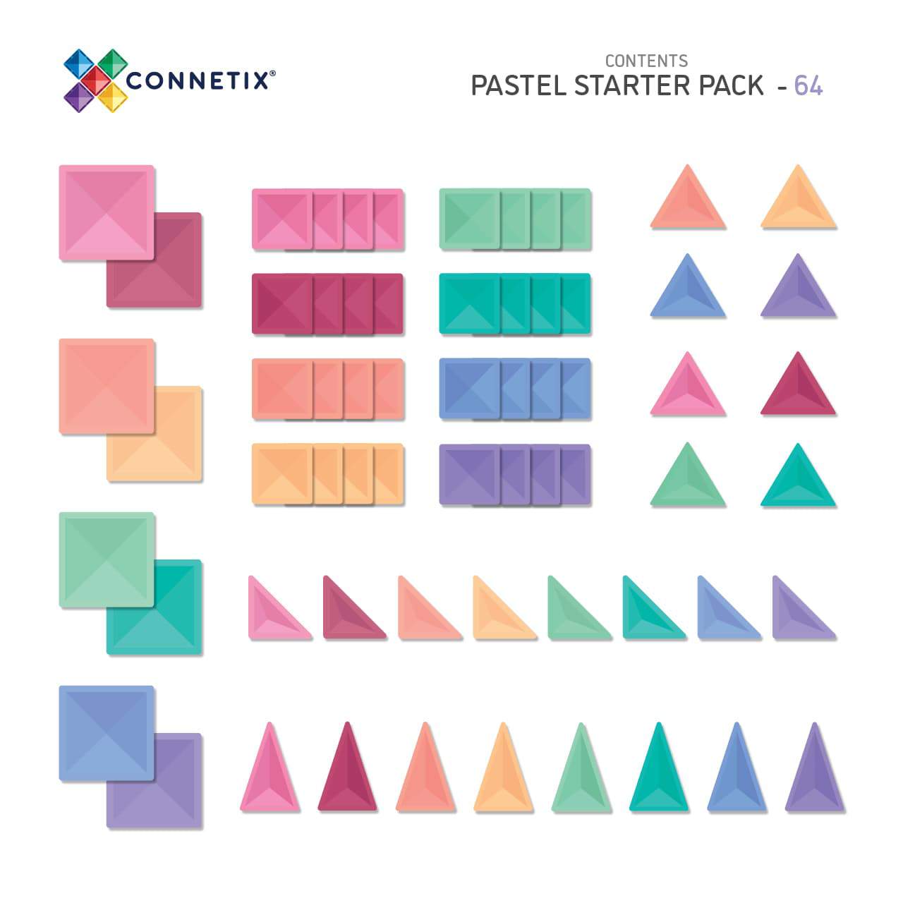 Set de constructie magnetic, Connetix, Pastel Starter Pack 64 pc