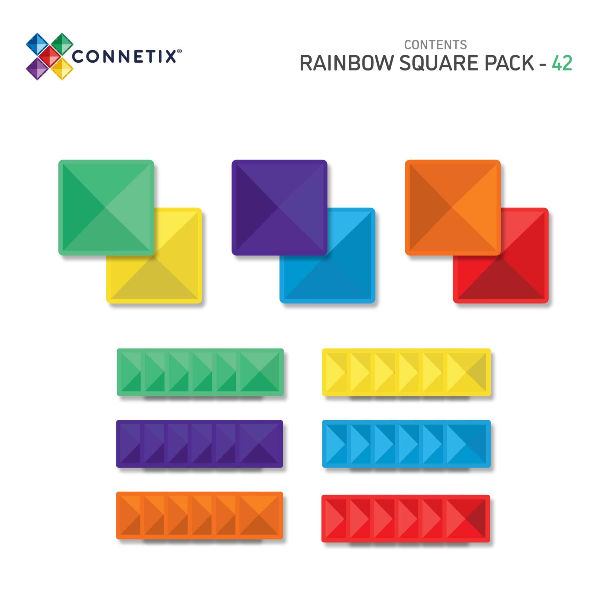 Set de constructie magnetic, Connetix, Rainbow Square Pack 42 pc