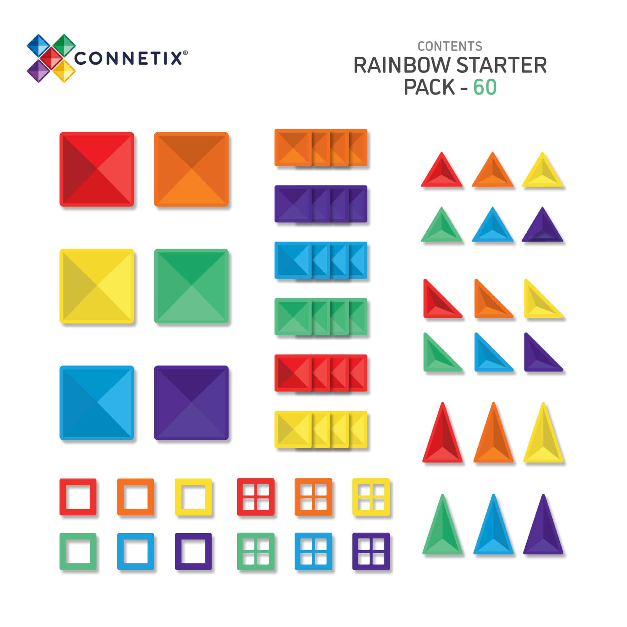 Set de constructie magnetic, Connetix, Rainbow Starter Pack 60 pc