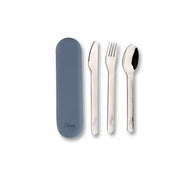 Set de Tacâmuri din Inox cu Husă din Silicon Albastru Inchis – Reutilizabile, pentru Adulți și Copii