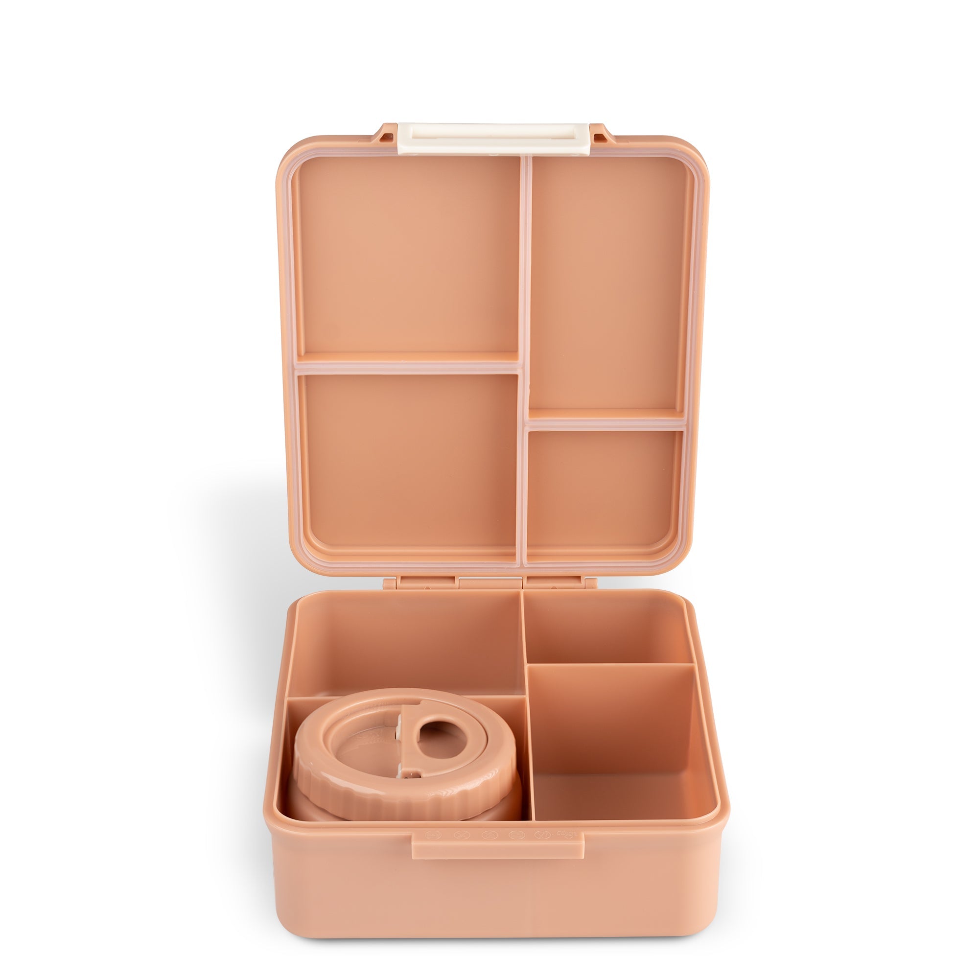 Set Duo Prânz ifamily: Caserolă Mare Citron (4 Compartimente + Termos) și Set Tacâmuri Inox cu Husă Silicon Roz