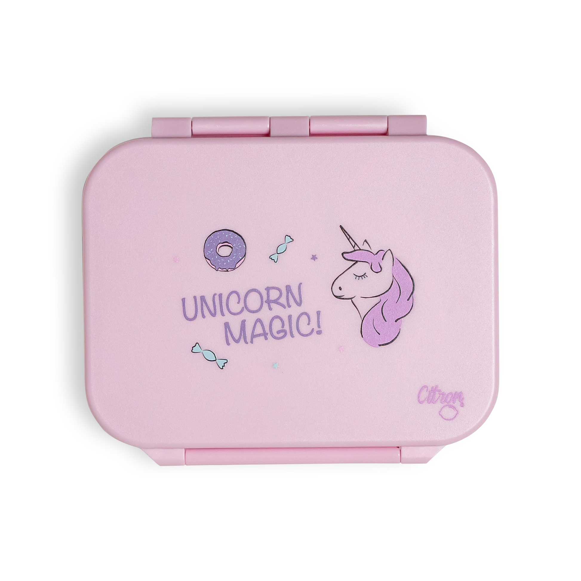 Caserolă gustări din Tritan cu 3 compartimente, model Unicorn