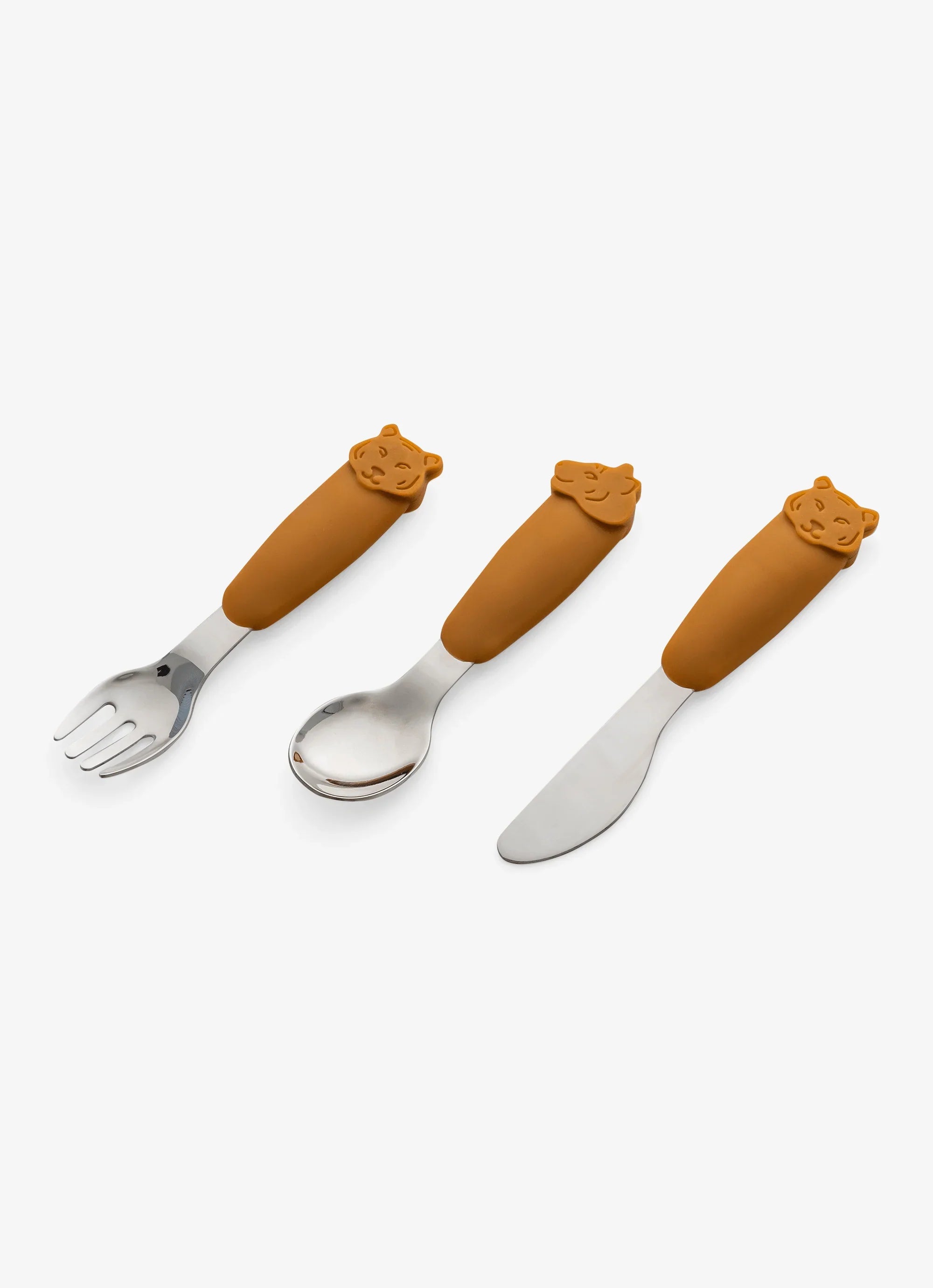 Set tacamuri din otel cu geanta portabila din silicon, caramel, model Tigru