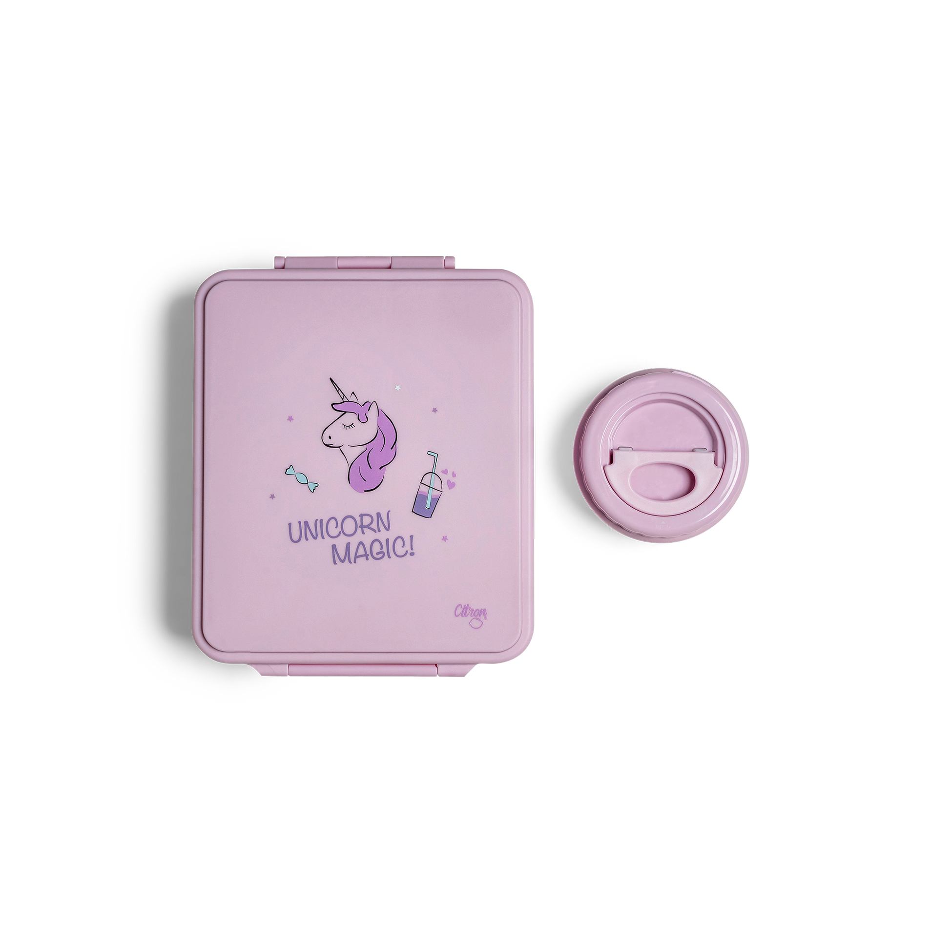 Caserolă prânz Mare cu 4 compartimente design Unicorn + 1 borcan termoizolant