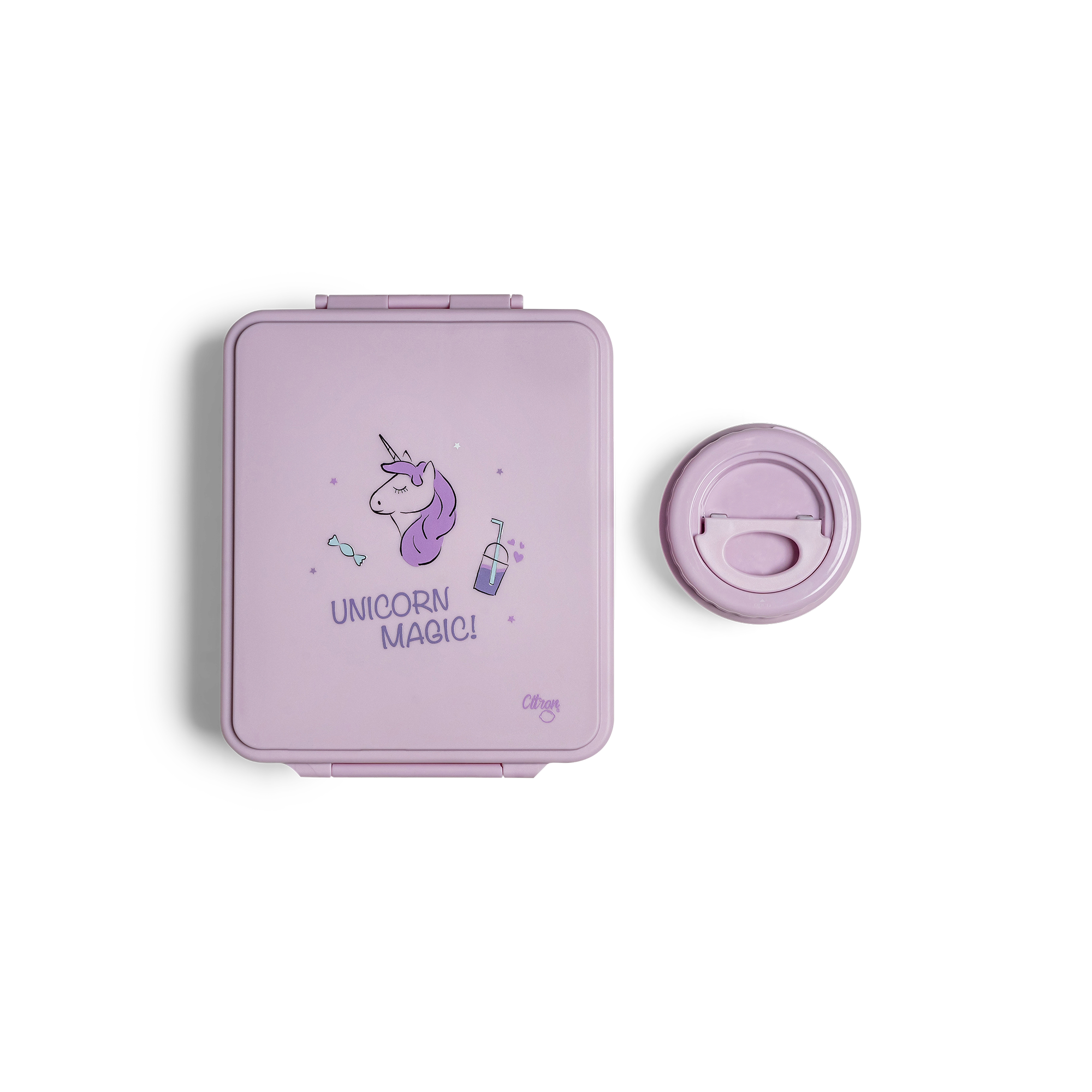 Caserolă prânz Mare cu 4 compartimente design Unicorn + 1 borcan termoizolant