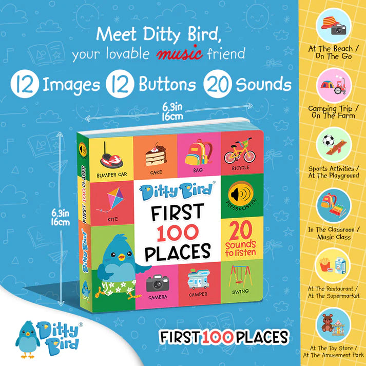 Carte cu sunete First 100 Places, Ditty Bird, +6 luni
