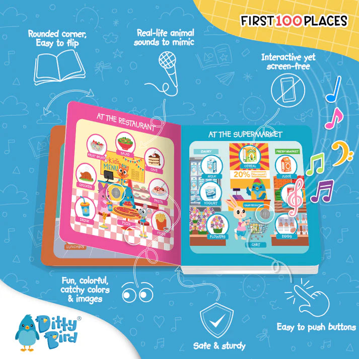 Carte cu sunete First 100 Places, Ditty Bird, +6 luni