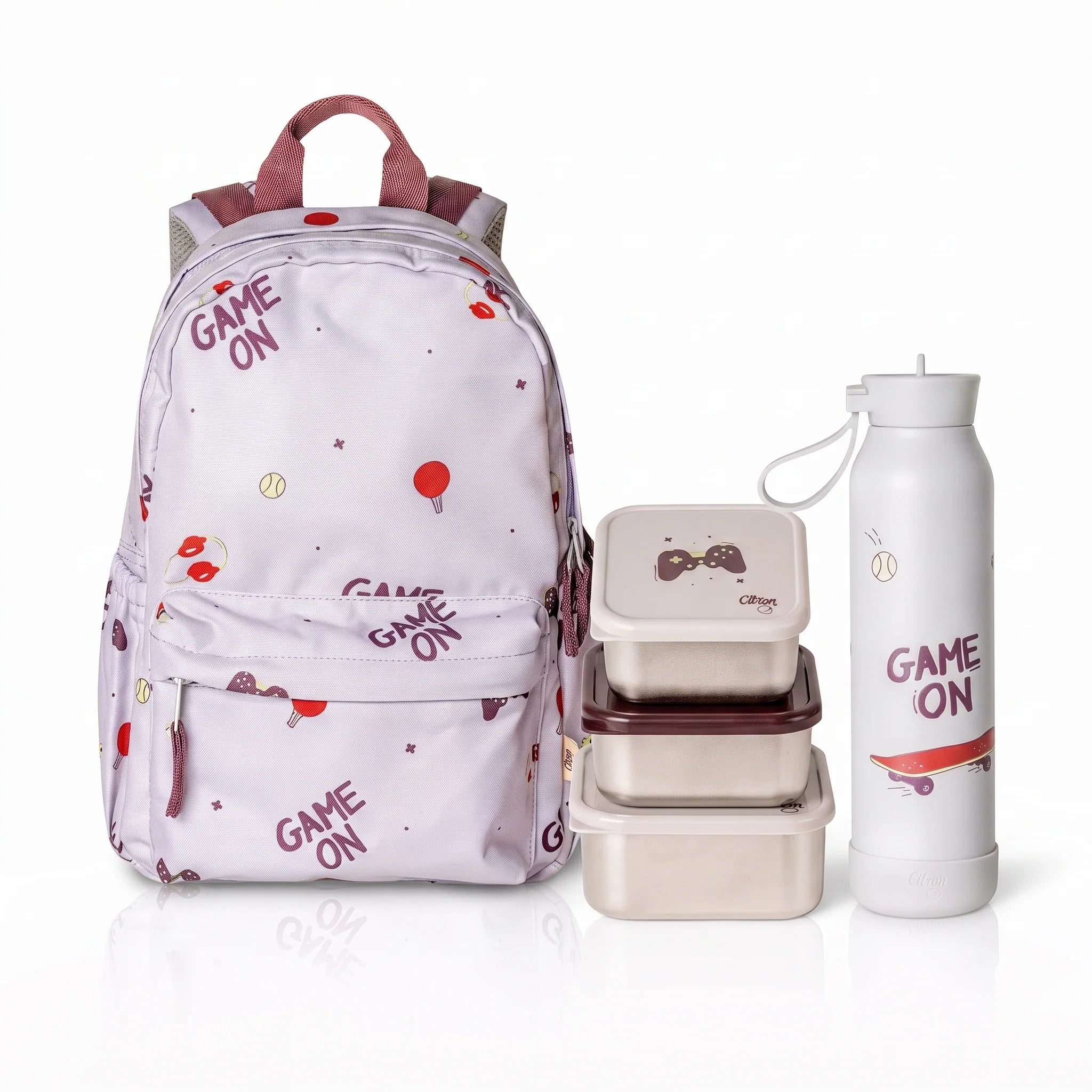 Set Citron Cool Kid – School & Snack: Ghiozdan + 3 Caserole Inox + Sticlă Termos 350 ml