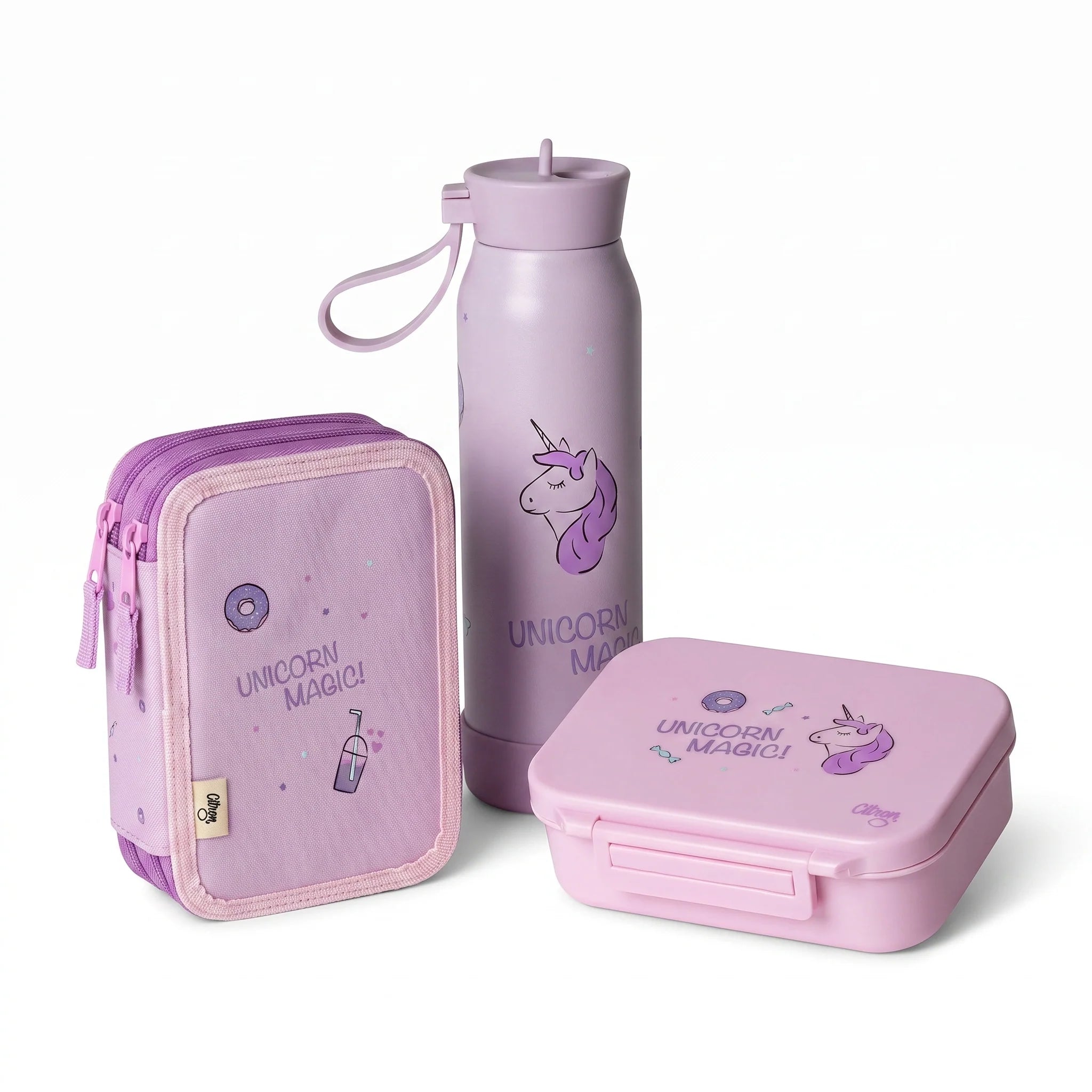Set Citron Unicorn Back to School– Caserolă + Sticlă + Penar