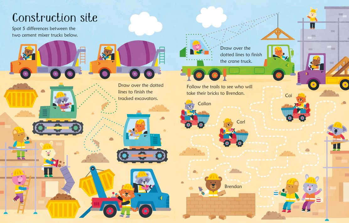 Carte pentru copii, Usborne, Wipe-Clean Trucks and Diggers Activities, 3+ ani
